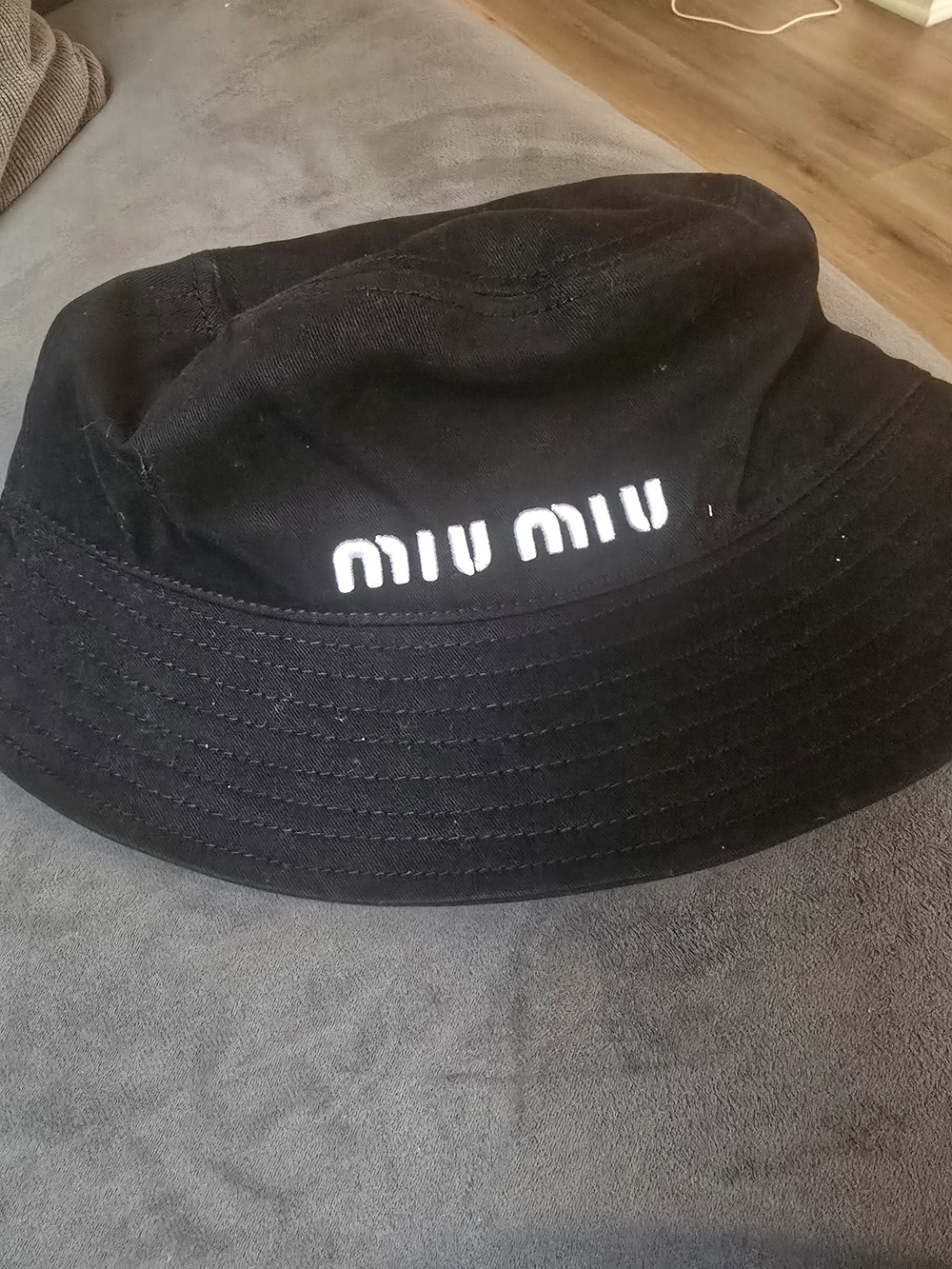 Miu Miu Black Bucket Hat with White Embroidered Logo - Picture 8 of 8